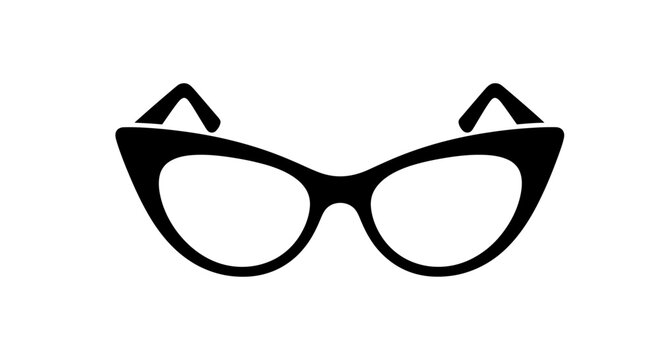 Black Cat Eye Glasses Icon Isolated on White Background.