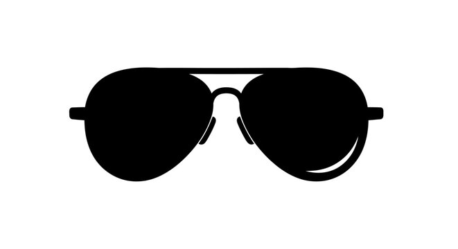 Black Aviator Sunglasses Silhouette Isolated on White Background.