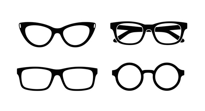 Collection of four distinct black silhouette eyeglasses frames on a white background.