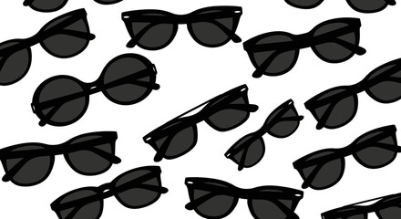 Stylish black sunglasses scattered on a clean white background. © Dedi