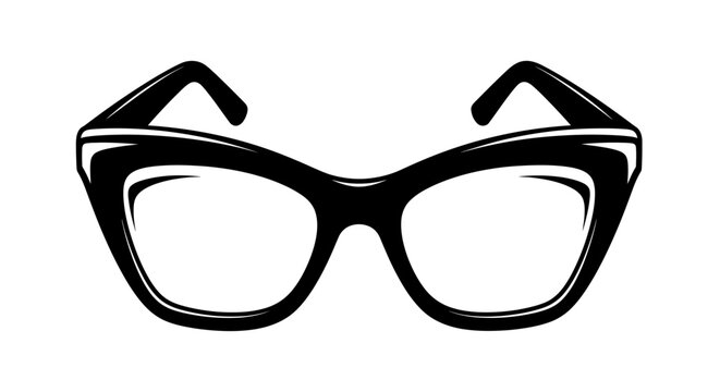 Stylish Black Cat Eye Glasses Isolated on White Background.