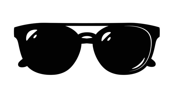 Stylish Black Sunglasses Silhouette Isolated on White Background.