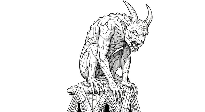 A gargoyle sitting on a stone block.