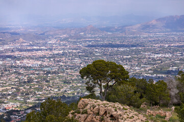 Obraz premium View of the Murcia orchard, Spain, from the top of the clockmaker's peak in the El Valle y Carrascoy natural park