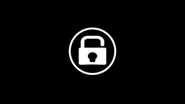 Lock icon animation, lock to unlock concept, on a black background, An unlocked padlock icon, with 4k video animation.