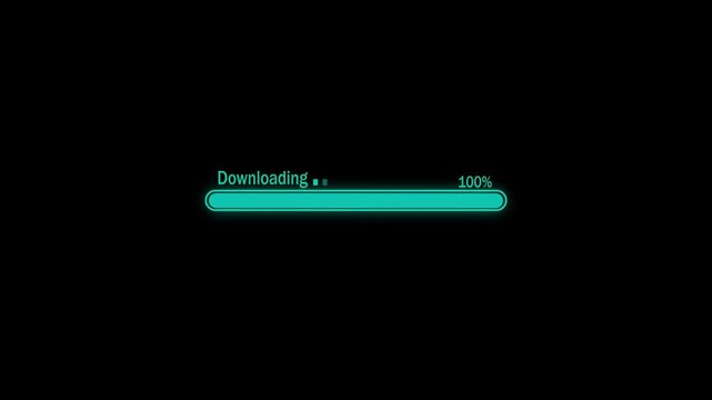 uploading progress bar filling from 0 to 100 percent on black background.keywords.downloading, file downloading, download process, downloading data, data download, downloading files,