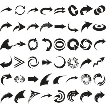 Set of 48 Black Circular Arrows and Dynamic Recycling Navigation Symbols