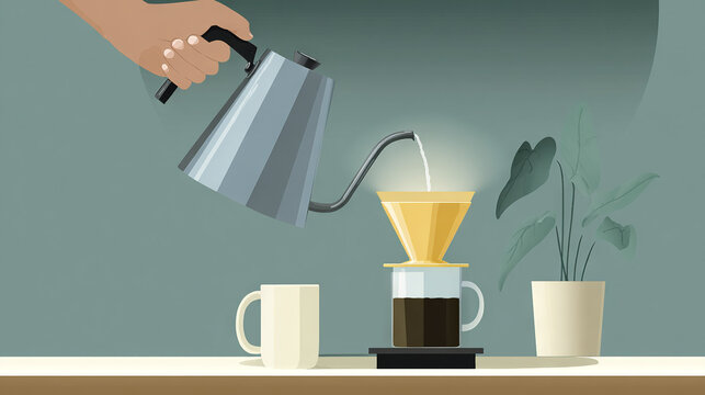 Person pouring hot water into a coffee dripper
