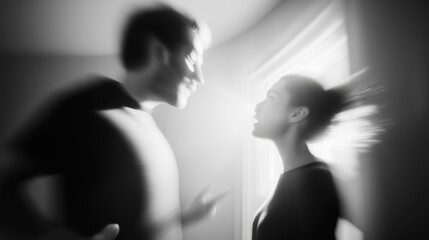 Fototapeta premium Couple engaging in a heated discussion, expressing strong emotions and tension during a relationship conflict indoors