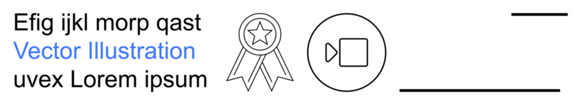 Certification, media, branding, user interface, corporate identity, design concept. Badge with a star, video icon and lorem ipsum text. Certification and media concept