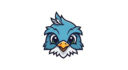 Fototapeta premium Cartoon blue bird face icon with expressive eyes and beak vector illustration