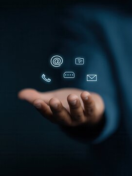 Hand Displays Contact Icons for Support and Communication