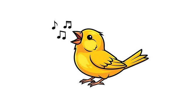 Yellow canary bird singing musical notes vector illustration isolated