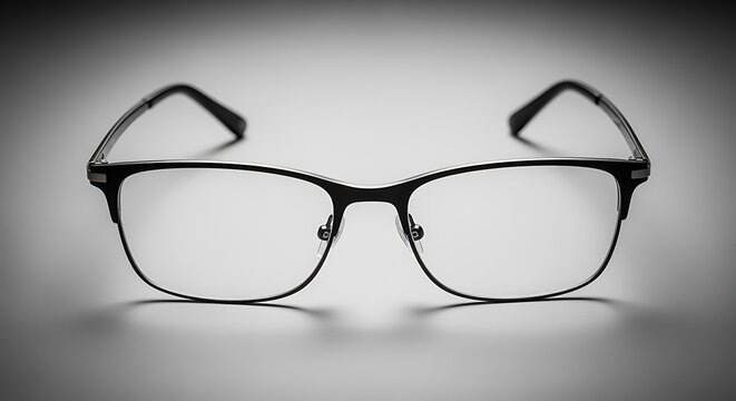 Modern metal framed eyeglasses displayed against neutral gradient background for visual appeal