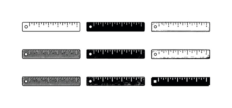 Wooden measuring ruler stick used in classrooms offices and design studios  containing EXACTLY six versions of