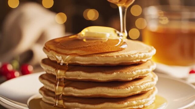 Pancakes with Honey and Butter Footage