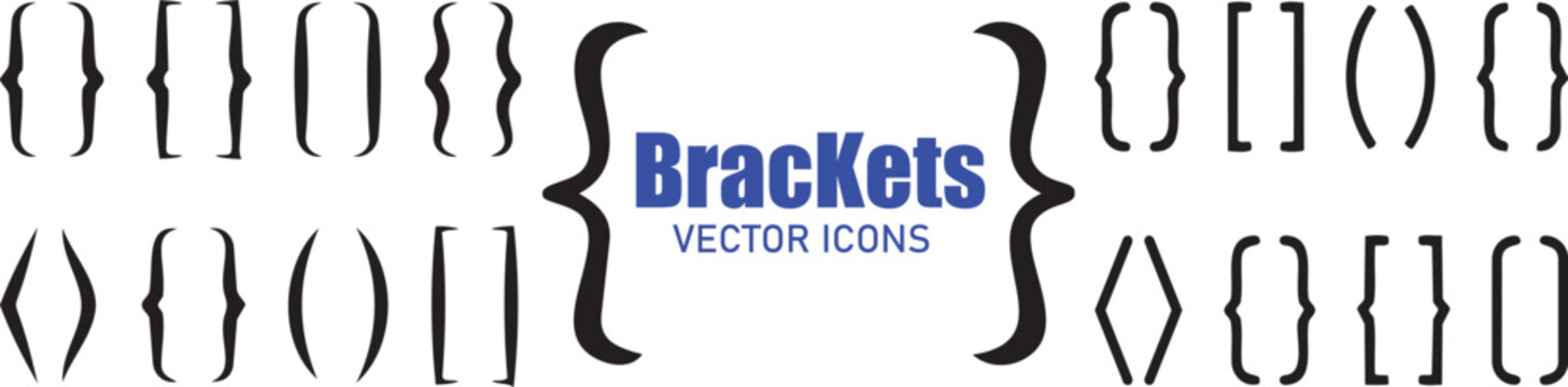 Brackets Vector Icons: A collection of various bracket vector icons displayed on the picture, designed for graphic resource.