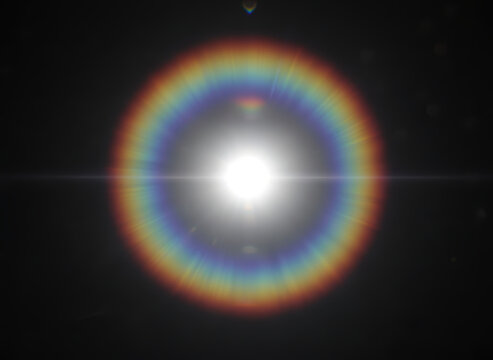 Abstract Rainbow Lens Flare with Bright Light Burst on Black