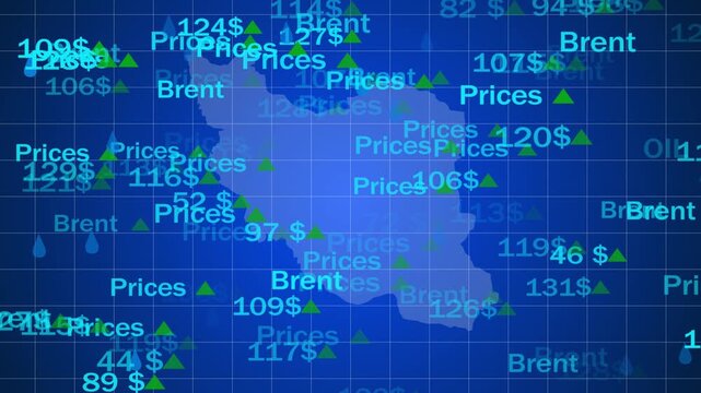 Iran oil business and fuel extraction barrels in row seamless and loopable concept. Iranian petrol industrial containers.