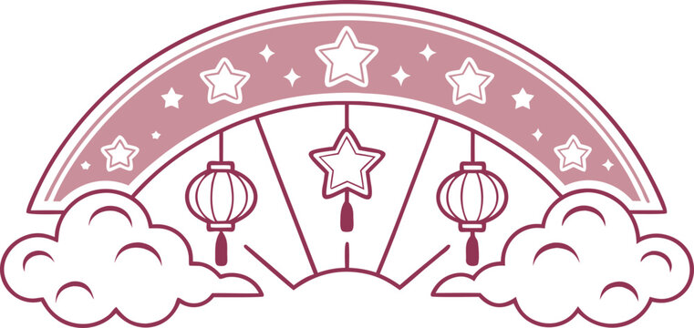 Star festival badge with pink arch stars clouds and lanterns
