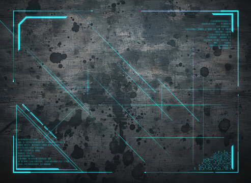 Futuristic Sci-Fi HUD Interface on Grungy Metal Background