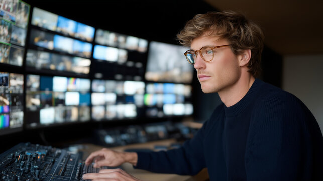 Digital forensics specialist trains neural network to recognize deepfake artifacts using comparison database of authentic versus manipulated media samples on curved monitor array, ideal for AI verif