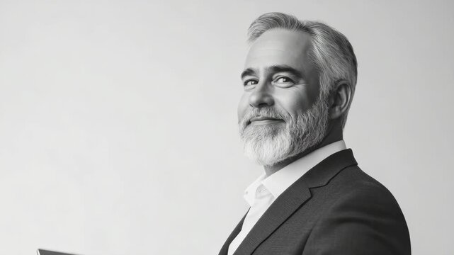 Businessman in a suit looking to his right.