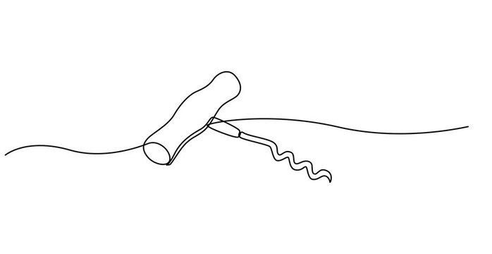 Corkscrew continuous line. Bottle-screw or win bottle opener video, Corkscrew one line continuous drawing. Kitchen tools continuous one line  animation .Animated self drawing
