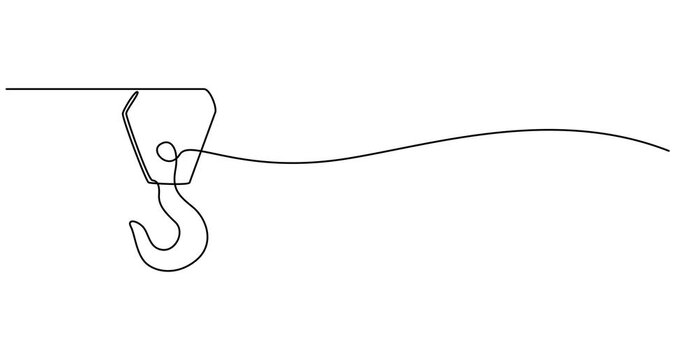 Animated self drawing of  Continuous one line drawing hook. Stylish building crane hook animation video. Sketch isolated on white background, Crane hook continuous one line drawing, Single line