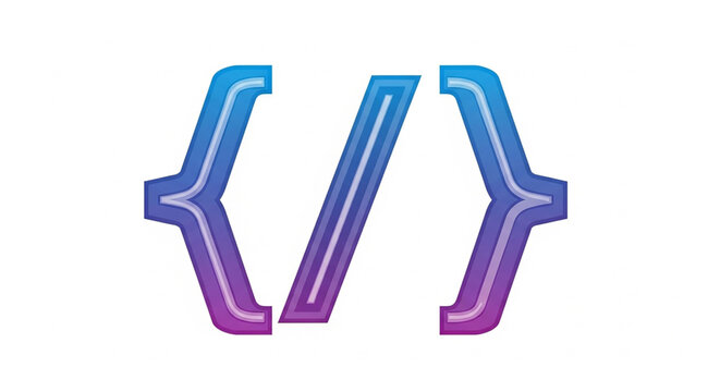 A colorful vector graphic of code brackets in a gradient design
