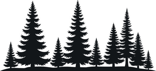 Fototapeta premium Professional Pine Tree Forest Silhouettes Vector Set Featuring Evergreen Fir Trees Isolated on White Background for Nature Designs