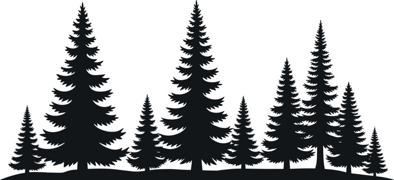 Professional Pine Tree Forest Silhouettes Vector Set Featuring Evergreen Fir Trees Isolated on White Background for Nature Designs