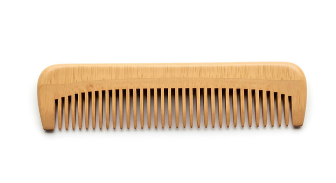 Wooden wide tooth comb isolated on white background for hair care