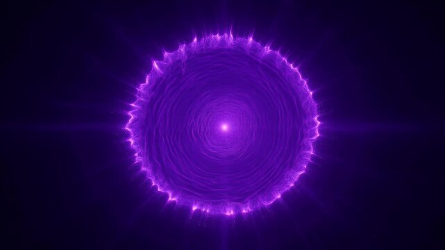 An illustration of a purple radiant circleshaped portal in a dark void