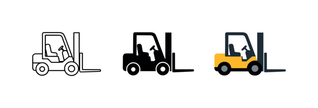 Inside warehouse handling context identical forklift icons appear arranged left to right with consistent lifting mast and fork