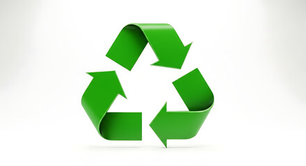 Obraz premium Green recycling symbol with arrows on white background