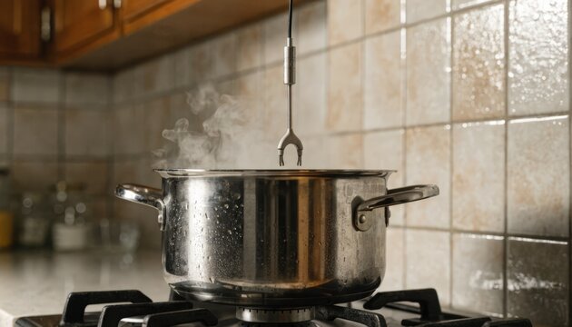 Medium shot featuring removable temperature probe inserted into a pot demonstrating userfriendly sensor technology enabling accurate temperature readings and wireless device