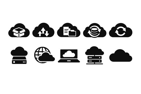 Collection of cloud computing icons representing data storage and transfer services
