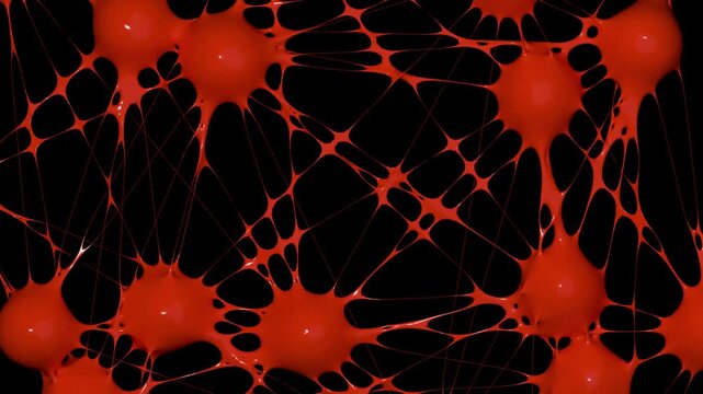 Looping animation. Plexus. An abstract three-dimensional network dynamically transforms, mimicking complex connections of neurons or data nodes. The weaves flow smoothly, vibrate and break, creating t