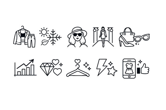 Fashion and style icons representing trends, seasons, and online shopping success