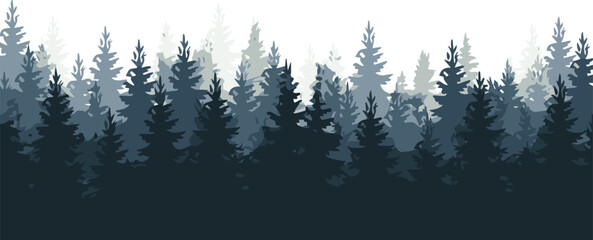 forest layered pine silhouettes in misty conifer landscape © AIcon Star