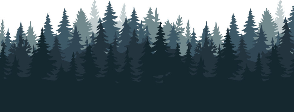 forest minimalist conifer silhouettes with atmospheric fog layers