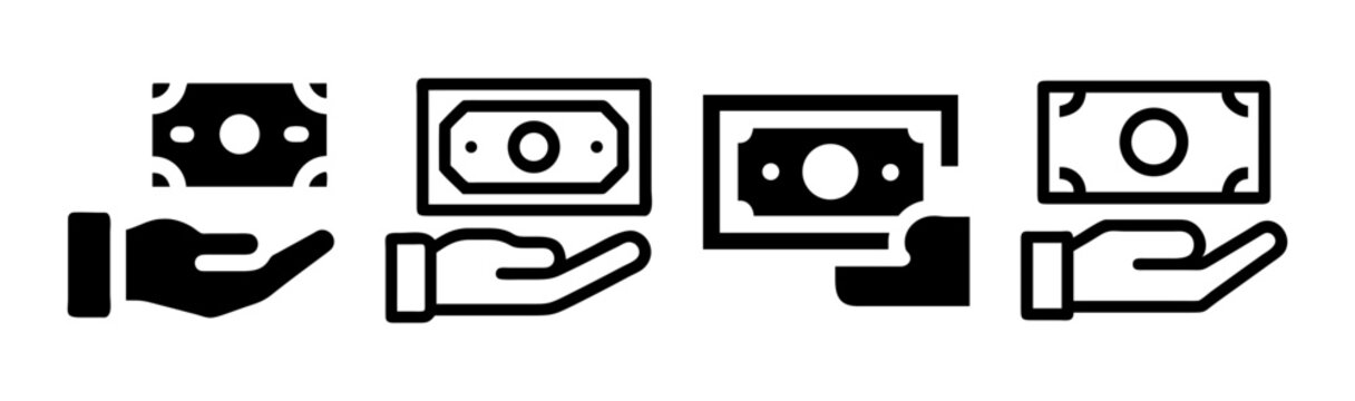 Hand giving cash money for payment, financial transaction icons, vector illustration