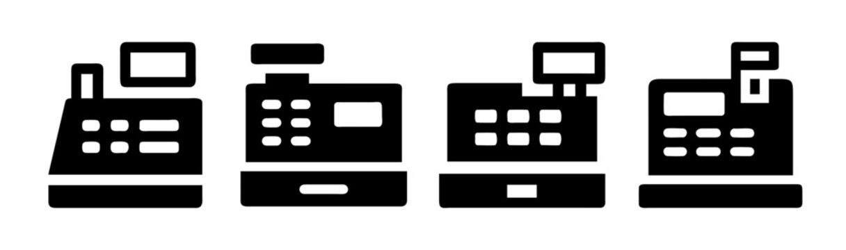 Collection of cash registers icons, retail point of sale terminal, vector illustration