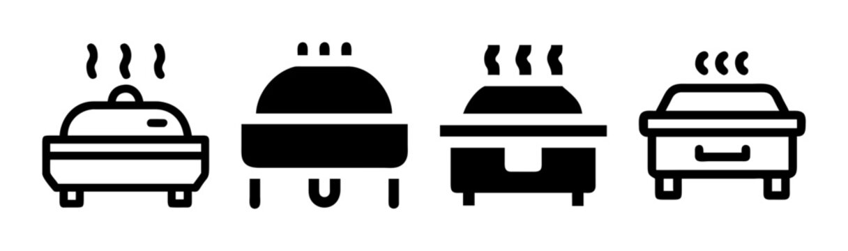 Set of four chafing dish icons for buffet warmers used in food service.