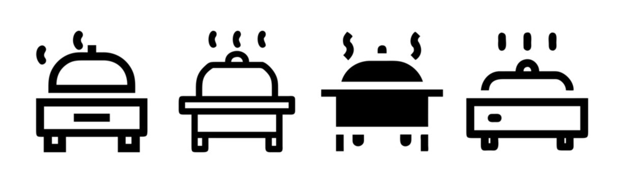 Four chafing dish icons representing buffet warmers for food service and catering.