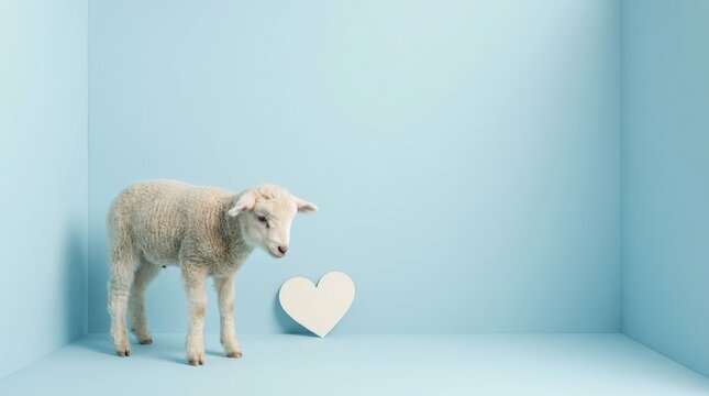 Baby Lamb with Shy Apologetic Gaze Standing in Lower Third
