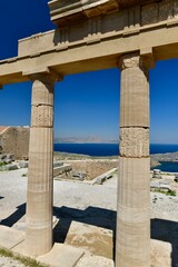 Fototapeta premium Lindos Acropolis, Rhodes Island, Greece. Greco Roman structure from the 4th century BC .