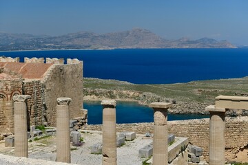 Lindos Acropolis, Rhodes Island, Greece. Archeological site from 4th Century BC. © alagz