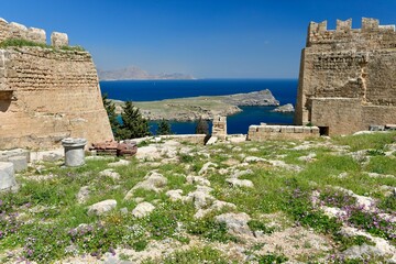 Lindos Acropolis, Rhodes Island, Greece. Archeological site from 4th Century BC. © alagz